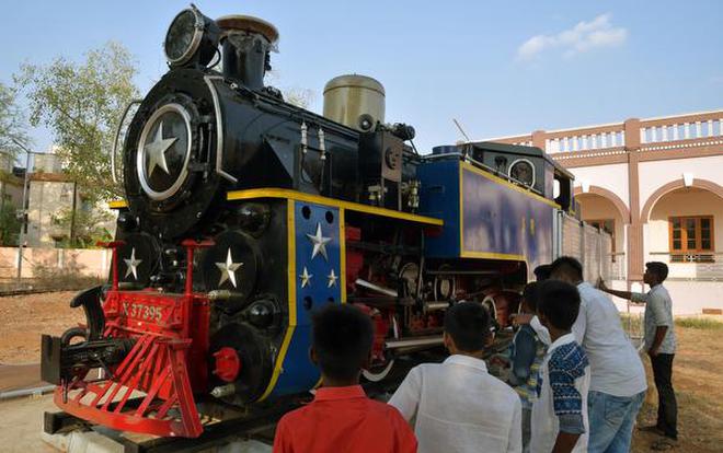 A 1951 Swiss steam locomotive (part of the Nilgiri Mountain Railway) at the Rail Museum in Tiruchi