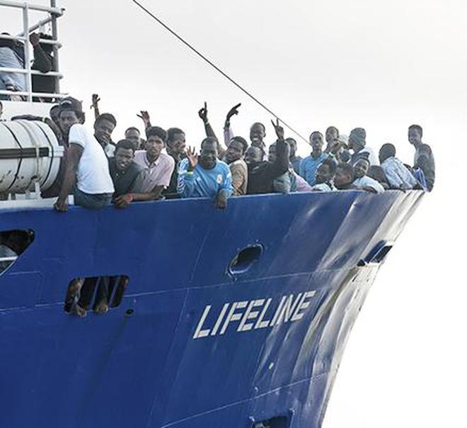 Migrants on the Lifeline ship, which was turned away by Italy and Malta.