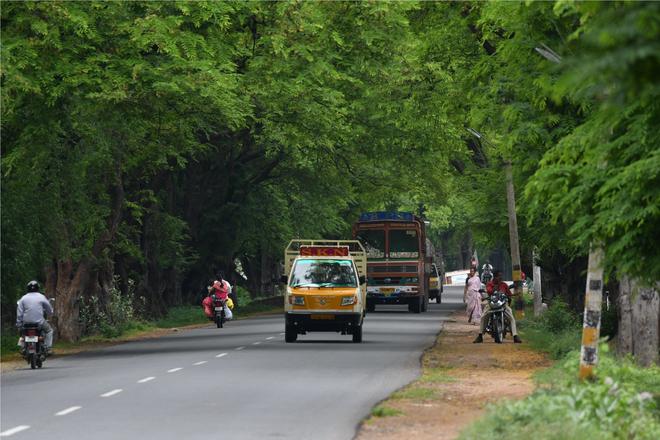 A view of Salem-Harur Main Road, which has been proposed to convert into eight lane Green Expressway Corridor between Salem and Chennai, at Achankuttapatti village in Salem district.