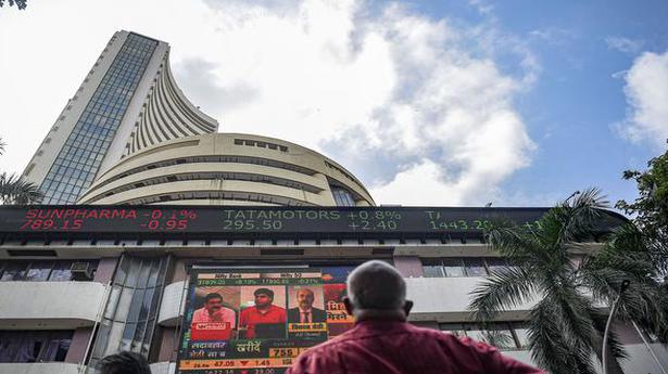 Sensex succumbs to late sell-off, ends 77 points lower