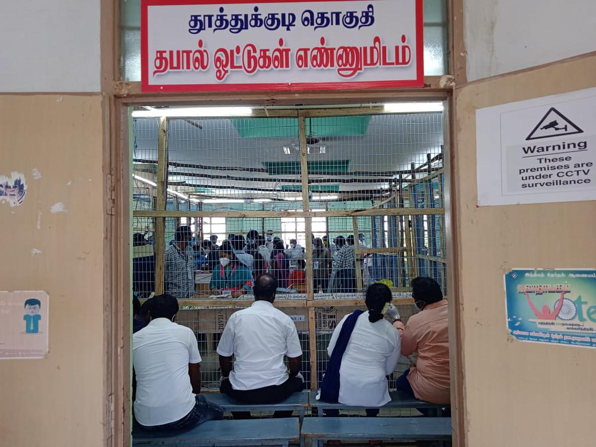 ALL SET: A postal votes counting centre for Thoothukudi constituency, at a counting centre on Sunday.