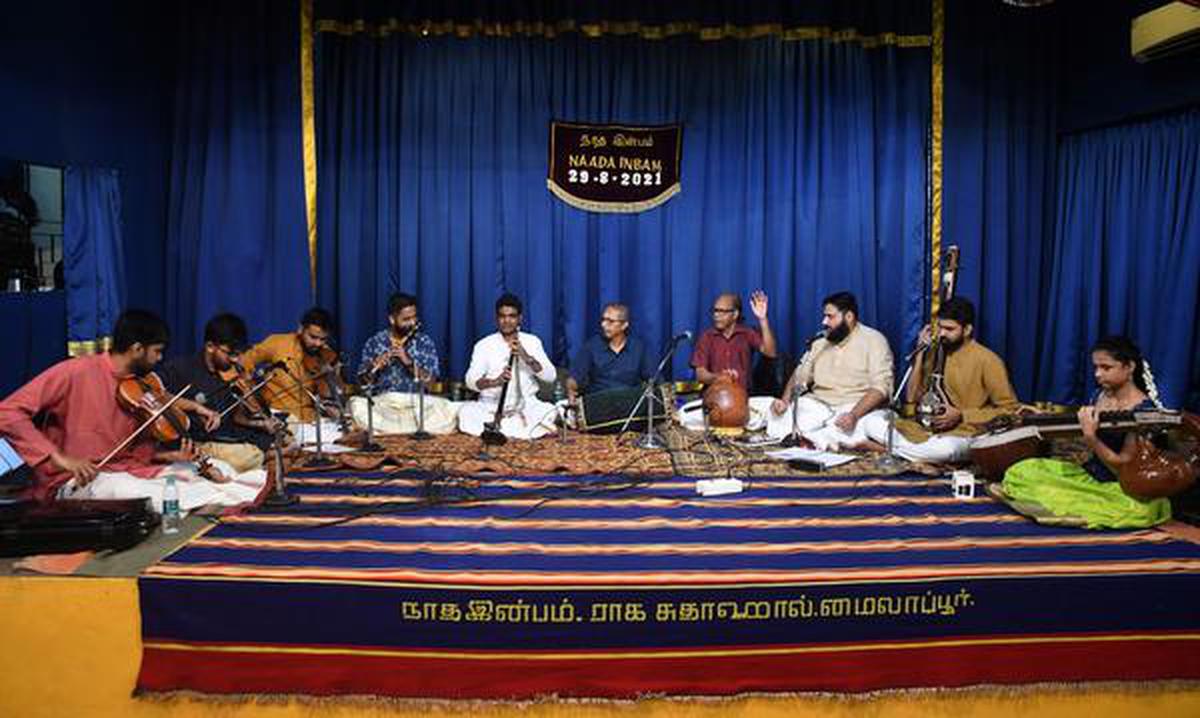Arun Prakash and his ensemble during the rehearsal at Ragasudha Hall, Luz, Mylapore.