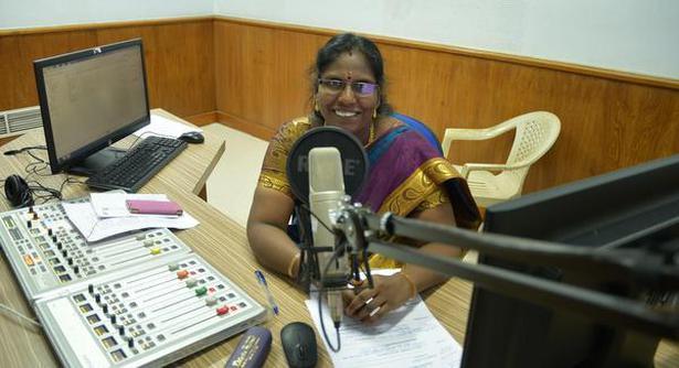 Live broadcast at a studio at All India Radio Tiruchi. Photo: M. Moorthy/The Hindu