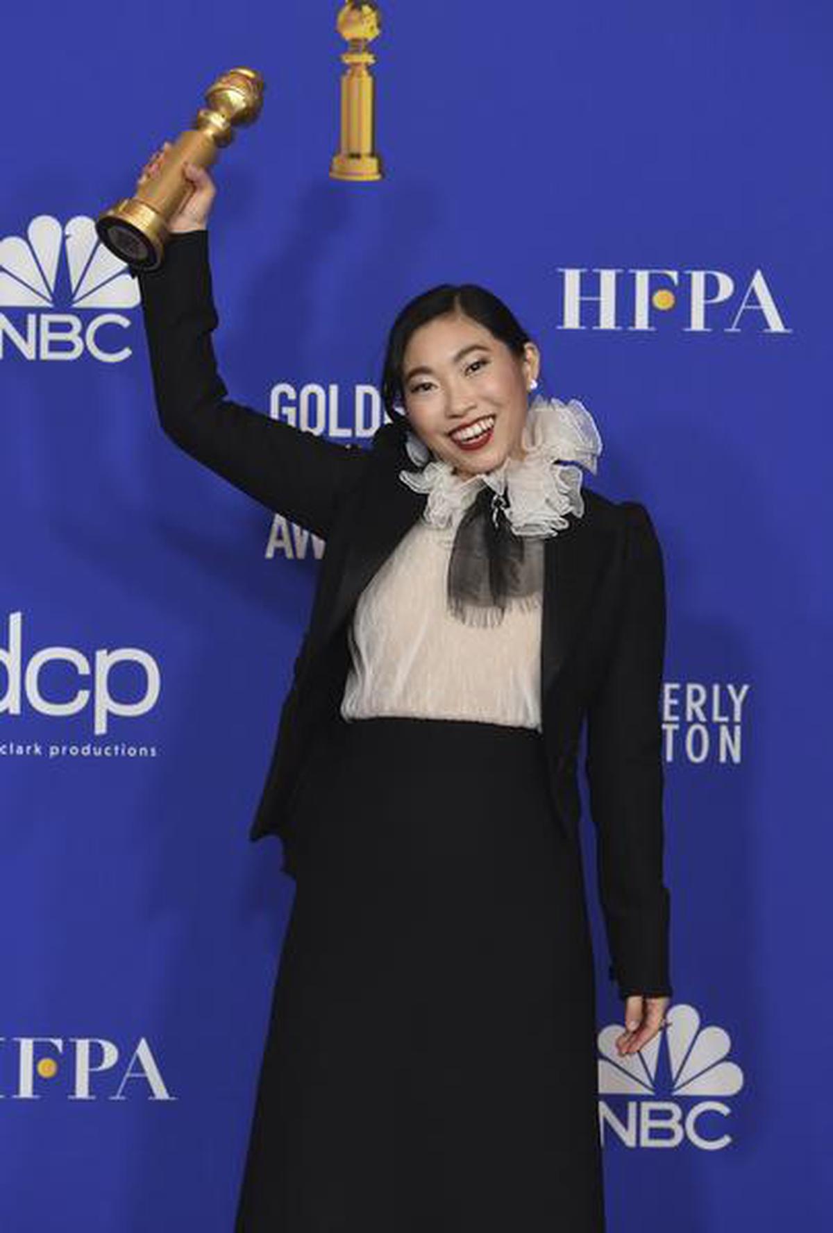 Awkwafina with the Golden Globe for Best Performance by an Actress in a Motion Picture, Musical or Comedy for ‘The Farewell’ at the 77th annual Golden Globe Awards at the Beverly Hilton, in 2020.