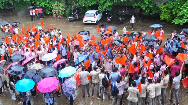 Students take out march seeking KSRTC bus service in Mangaluru