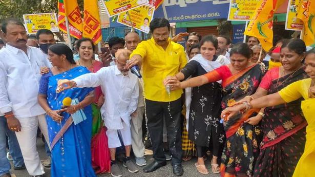 TDP stages protests demanding prohibition in Andhra Pradesh
