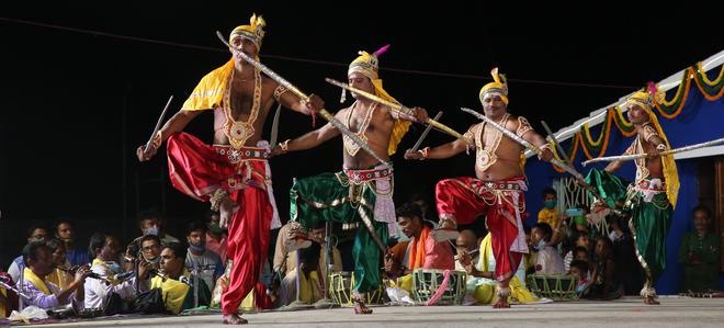 Artistes performing at the Chaitra Parva