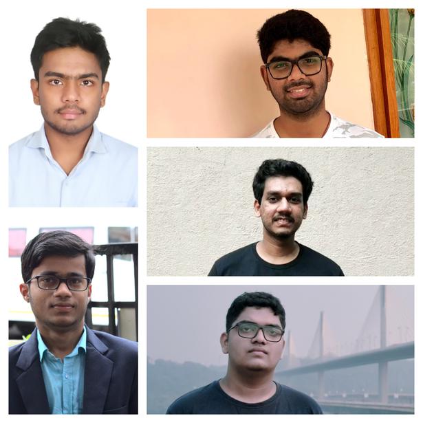 Clockwise from top left: Satyam Prakash, Manikanta Chavvakula, Samket Marathe, Hrishikesh Bhandari and Jay Aherkar.