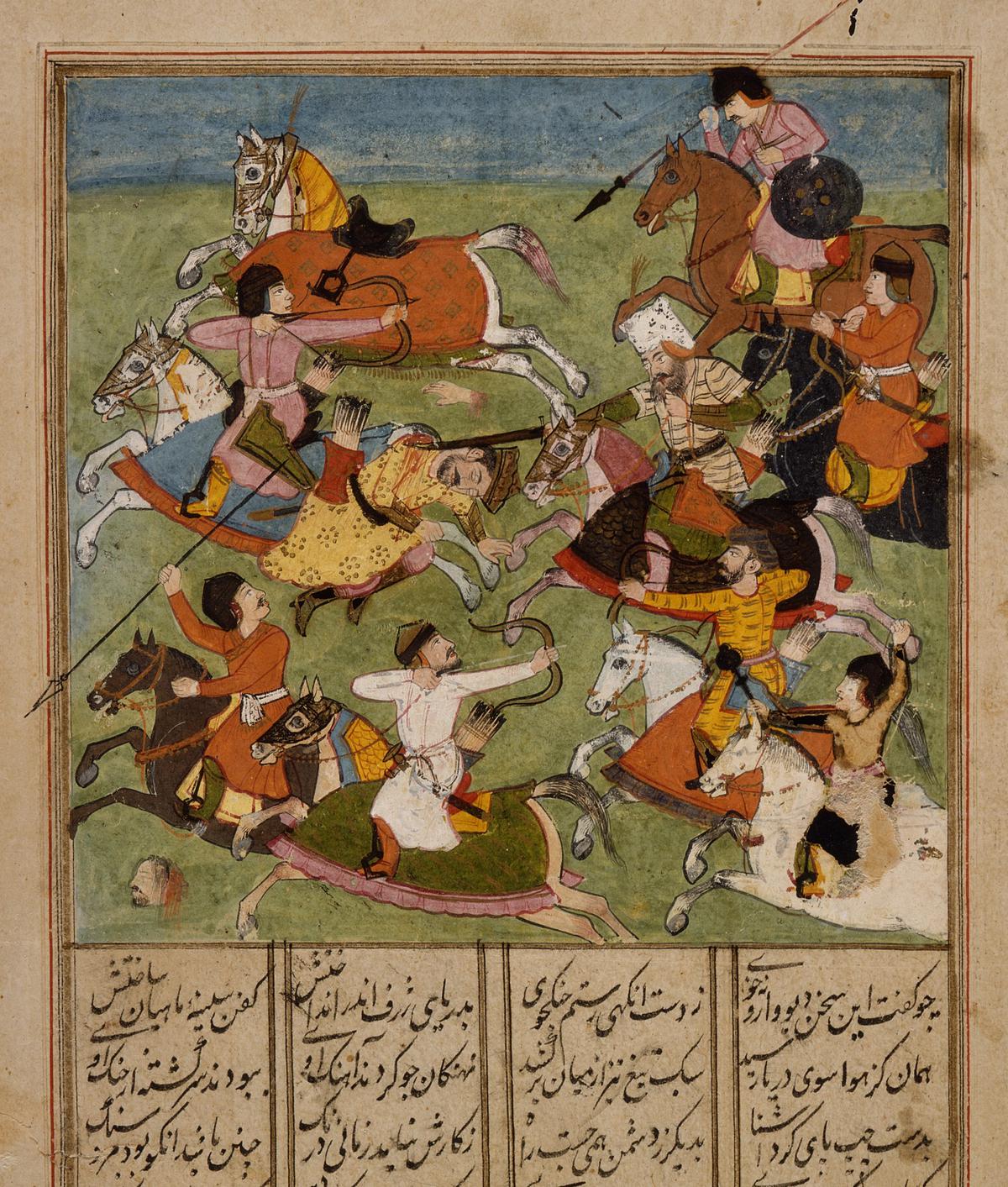 This painting from India at the Los Angeles County Museum of Art depicts a battle scene.