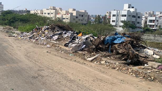 Heaps of garbage accumulate along Station Service Road in Velachery