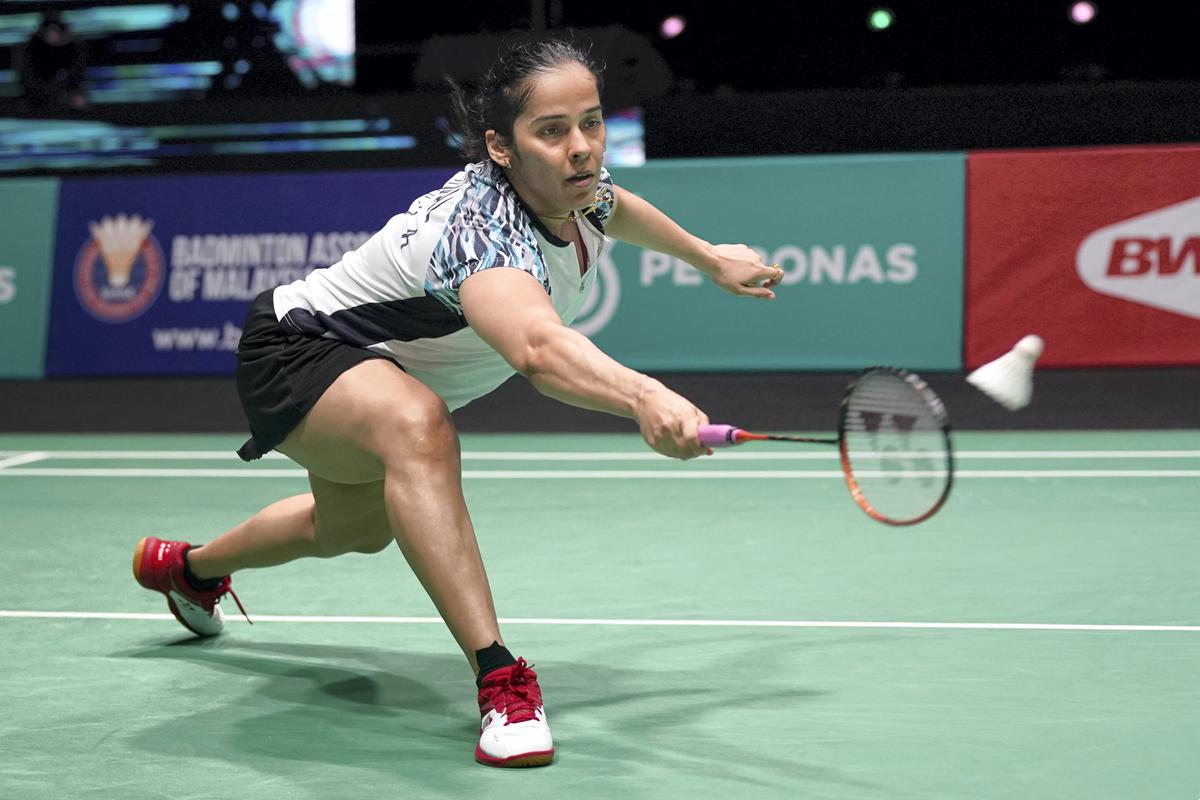 Saina Nehwal competes against USA’s Iris Wang during their women’s singles first round match at Malaysia Open badminton tournament at Bukit Jalil indoor stadium in Kuala Lumpur, Malaysia, on June 29, 2022.
