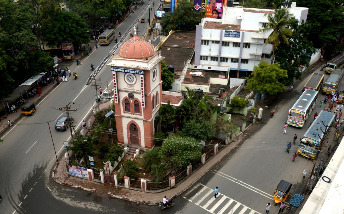 The iconic clock tower at Town Hall in Coimbatore built in memory of A.T. Thiruvenkataswamy Mudaliar, an eminent philanthropist  