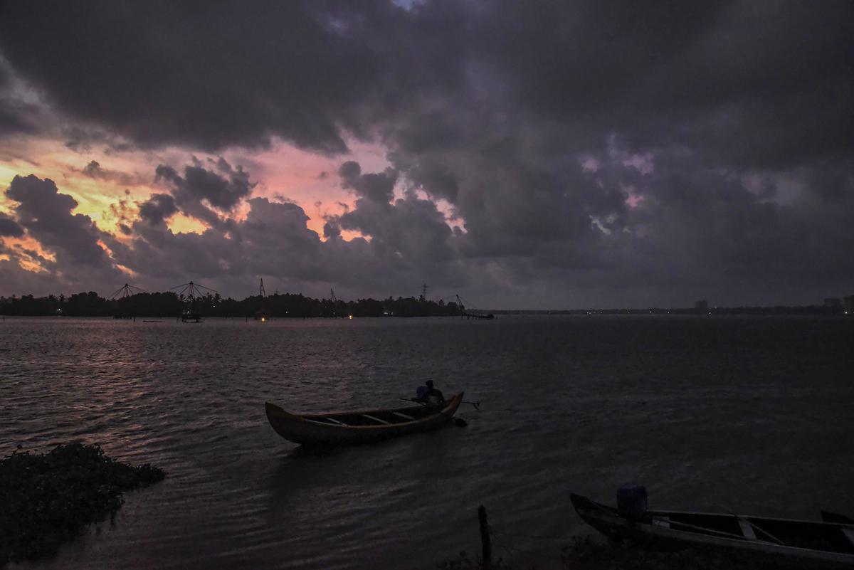 Clouds hover in the sky during the monsoon season, in Kochi.