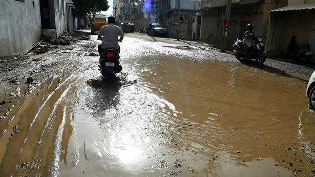 Rainwater stagnates, causes hardship to road users