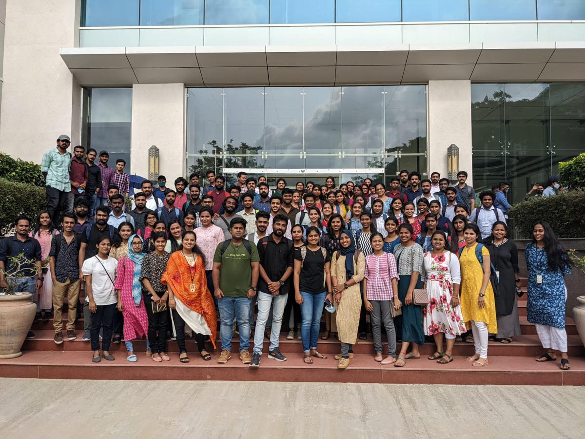 Employees of Infosys' Thiruvananthapuram campus at Return to Office event