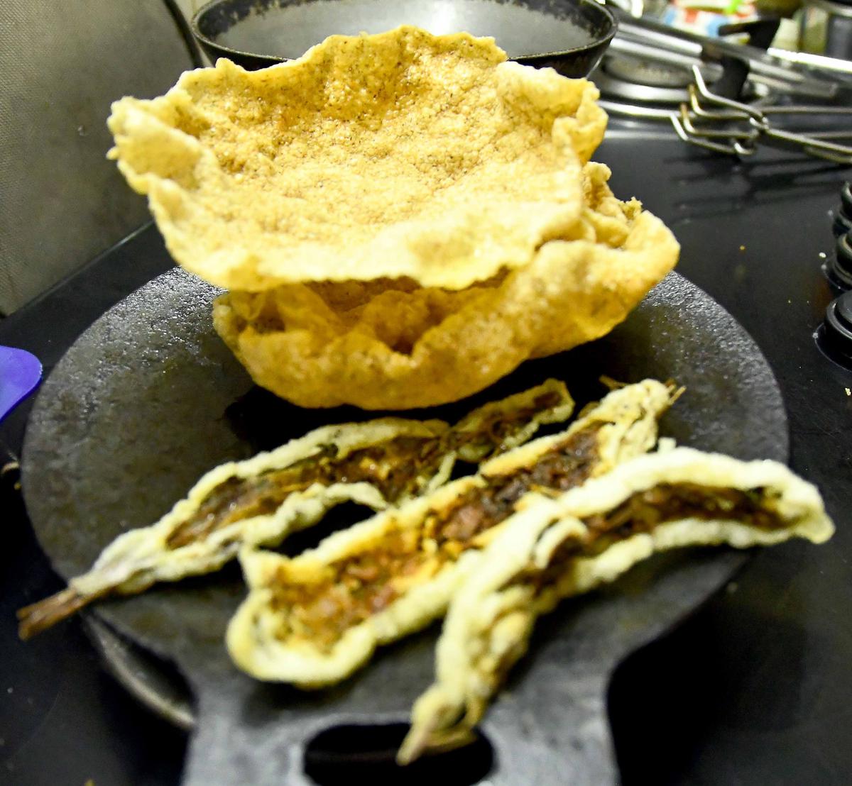 Fried veppam poo (Neem flower) vadam and Mappila samba ela vadam. 