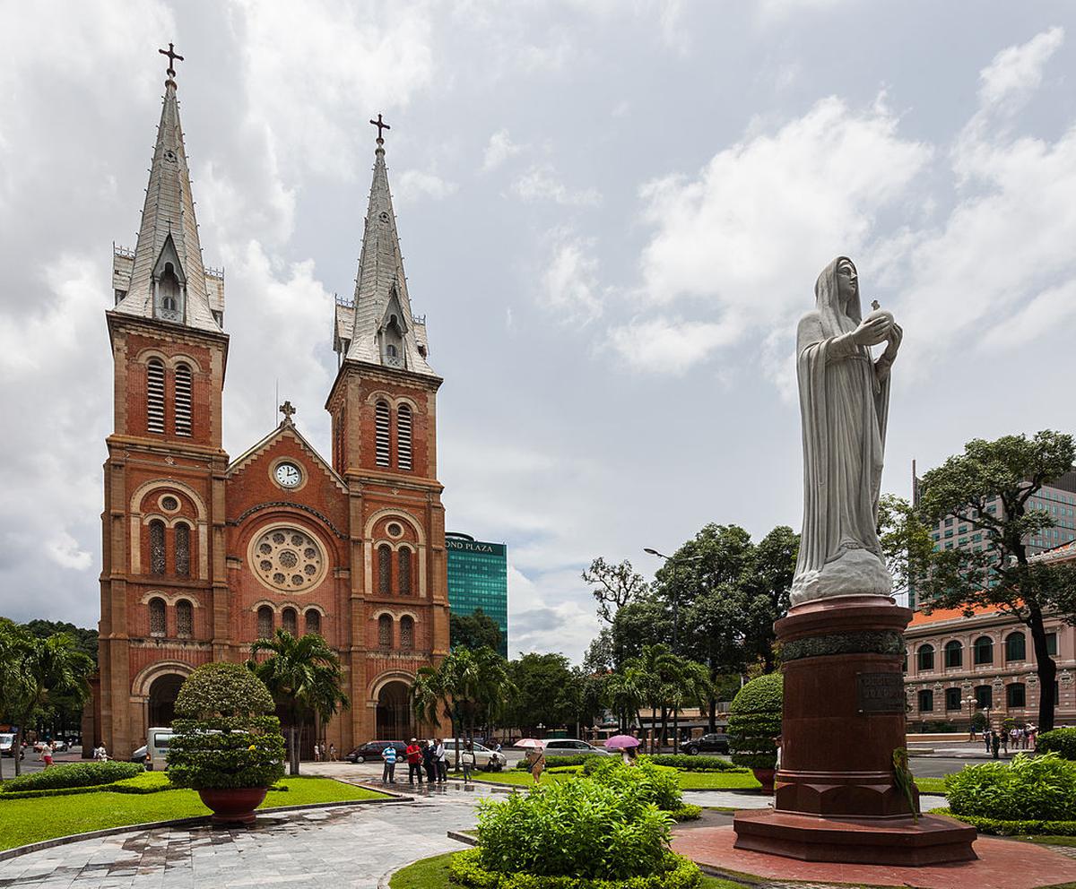 The Notre-Dame Cathedral Basilica of Saigon is based architecturally on Paris’s hallowed Notre Dame.