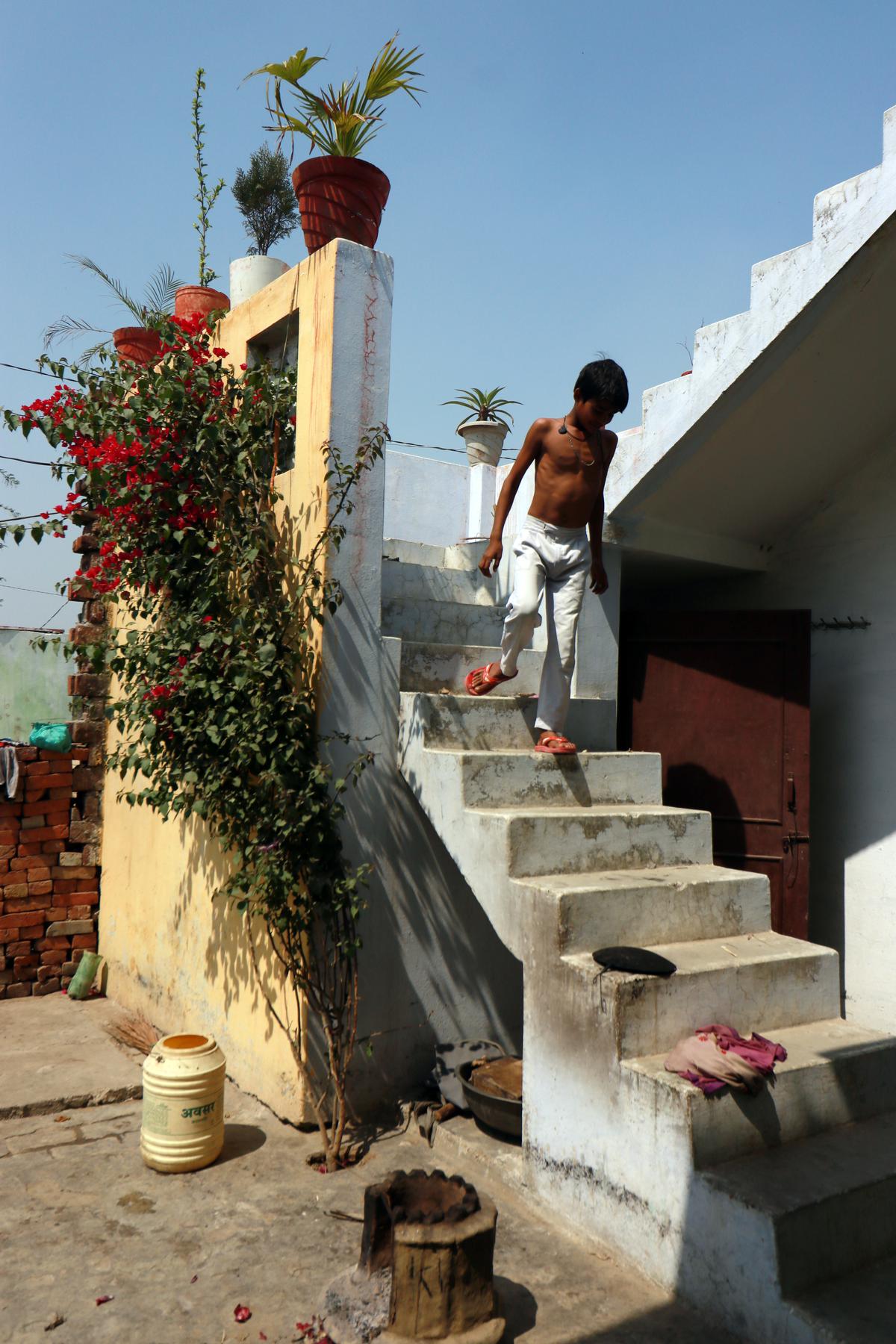 The central staircase ('chulha' or hearth varies) in a new house built at Kairana in Shamli district. 