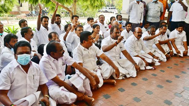 AIADMK MLAs stage protest at Coimbatore Collectorate, demand Central security forces to ensure fair polls
