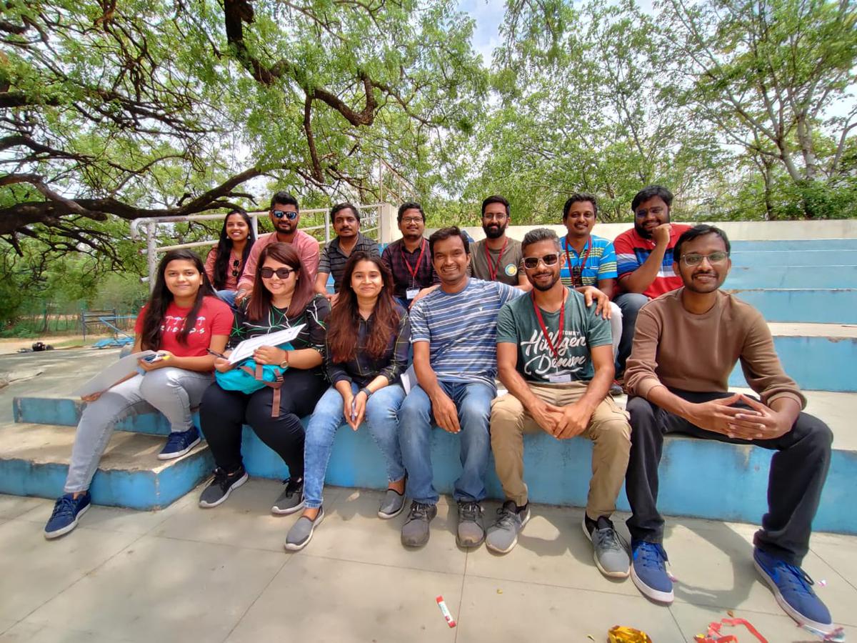 A team of volunteers - Sampath Shankar (seated third from right) and his friends