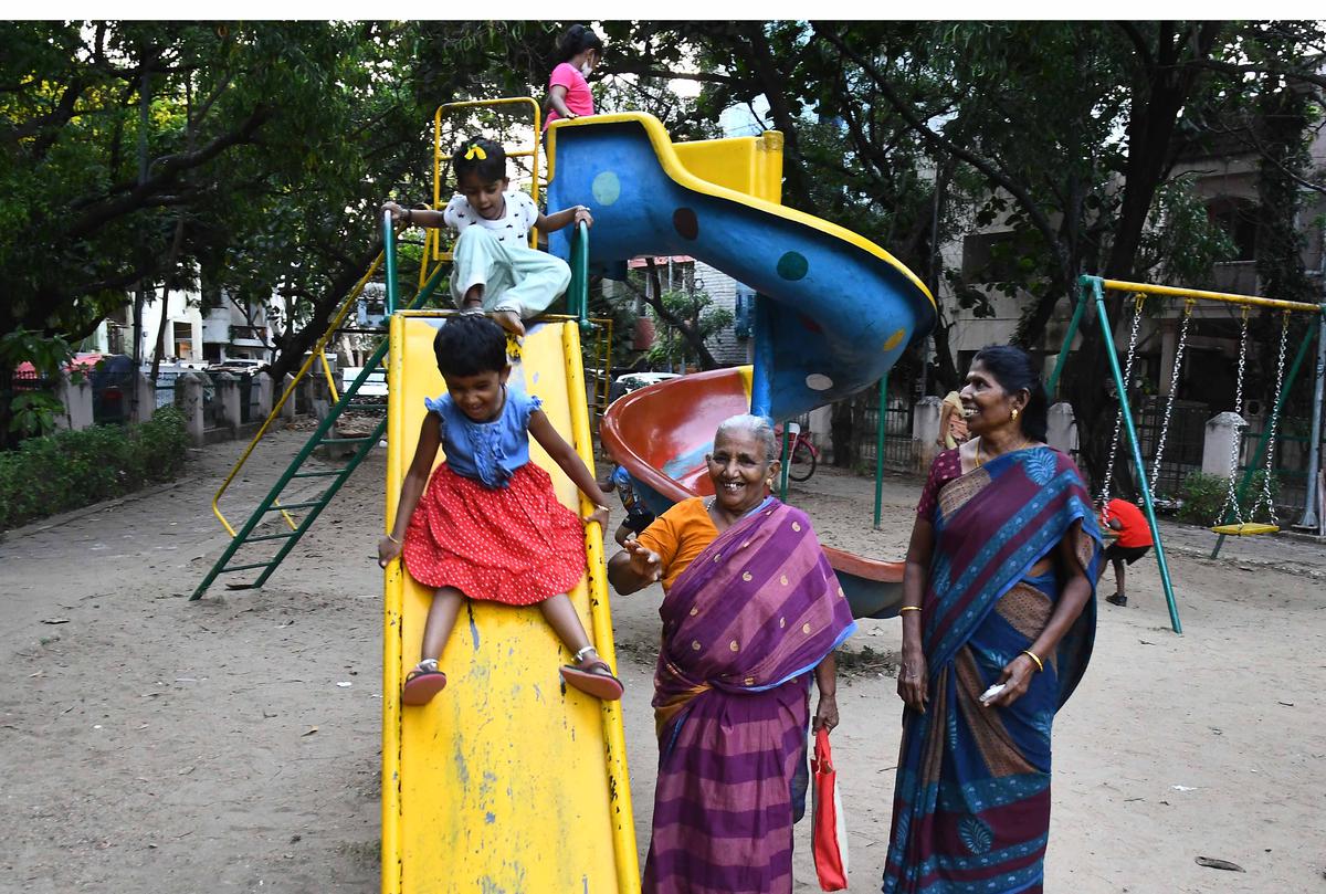 Children playing at the park in Journalist Colony, Tiruvanmiyur, Chennai.