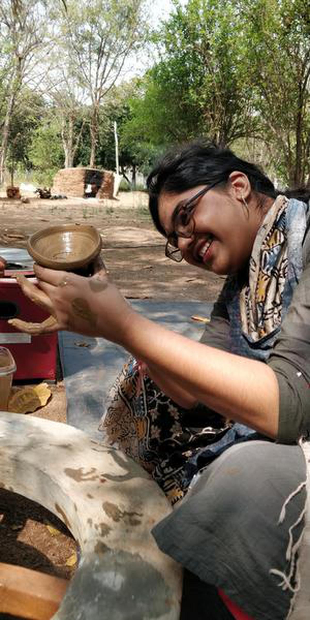 Jahnavi, a participant, trying her hand at pottery