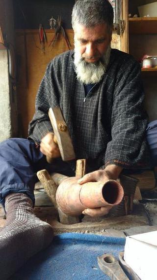 Kashmiri copper craftsman Aslam