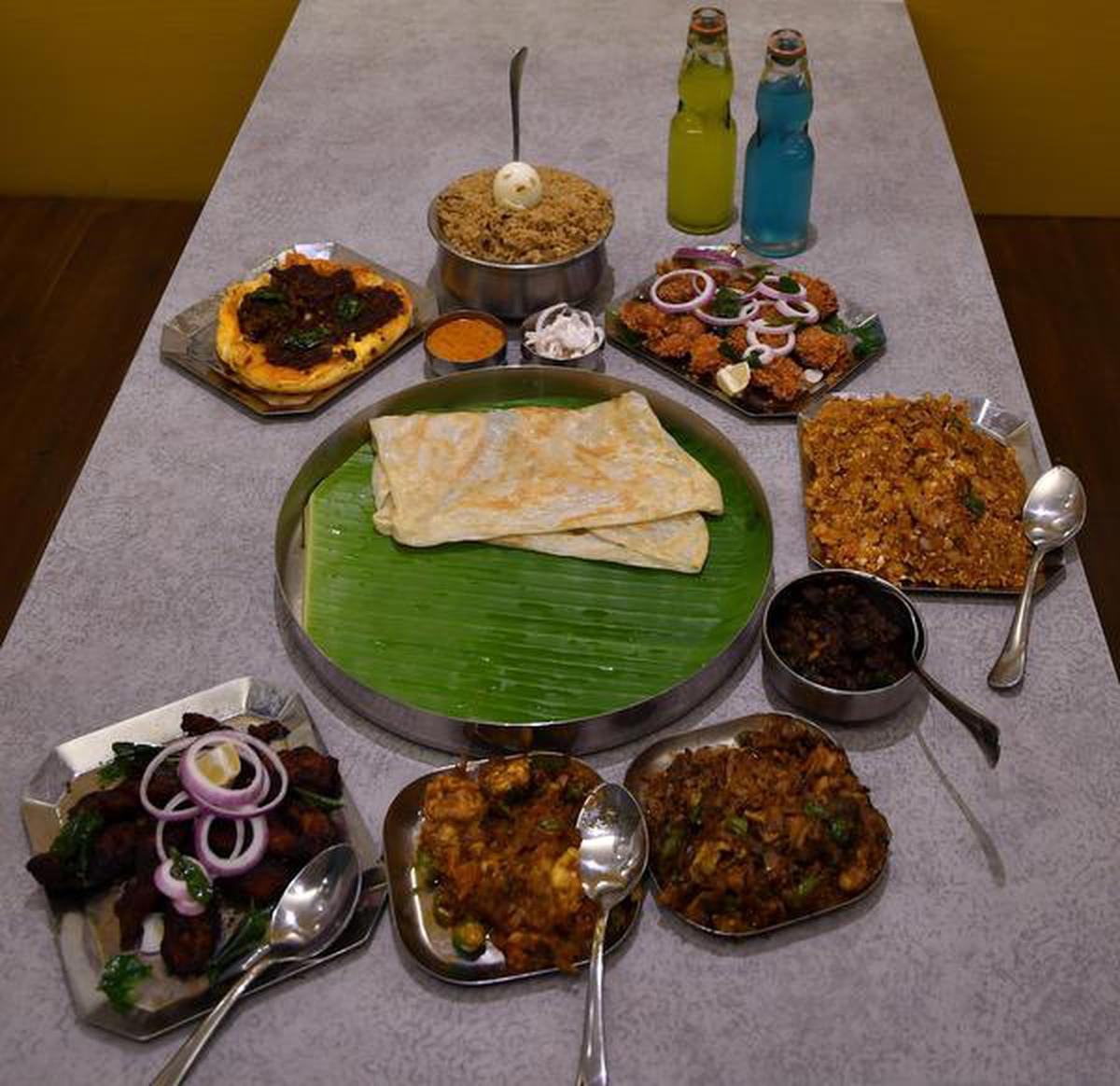 A meat-based meal spread at Shree Konar Vilas