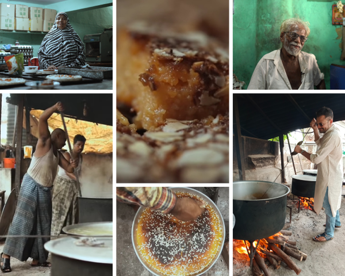 Munzera Begum, ande ki mithai, 'trouser thatha' Rajendran, Raghunathan in an outdoor kitchen, and cooks at work