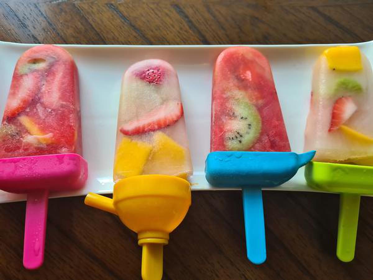 Watermelon sorbet and lemonade clear popsicles by Dhivya Jose
