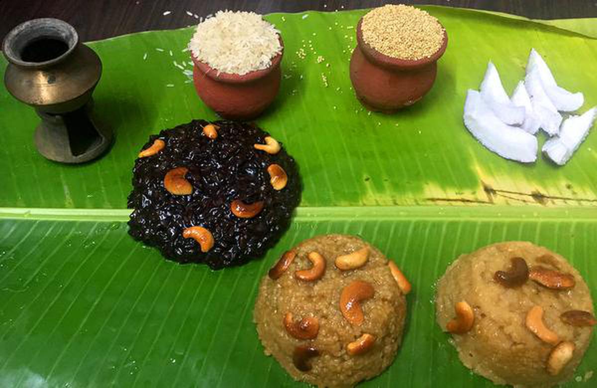 Clockwise from left: Black rice, thinai, and thooyamalli pongal
