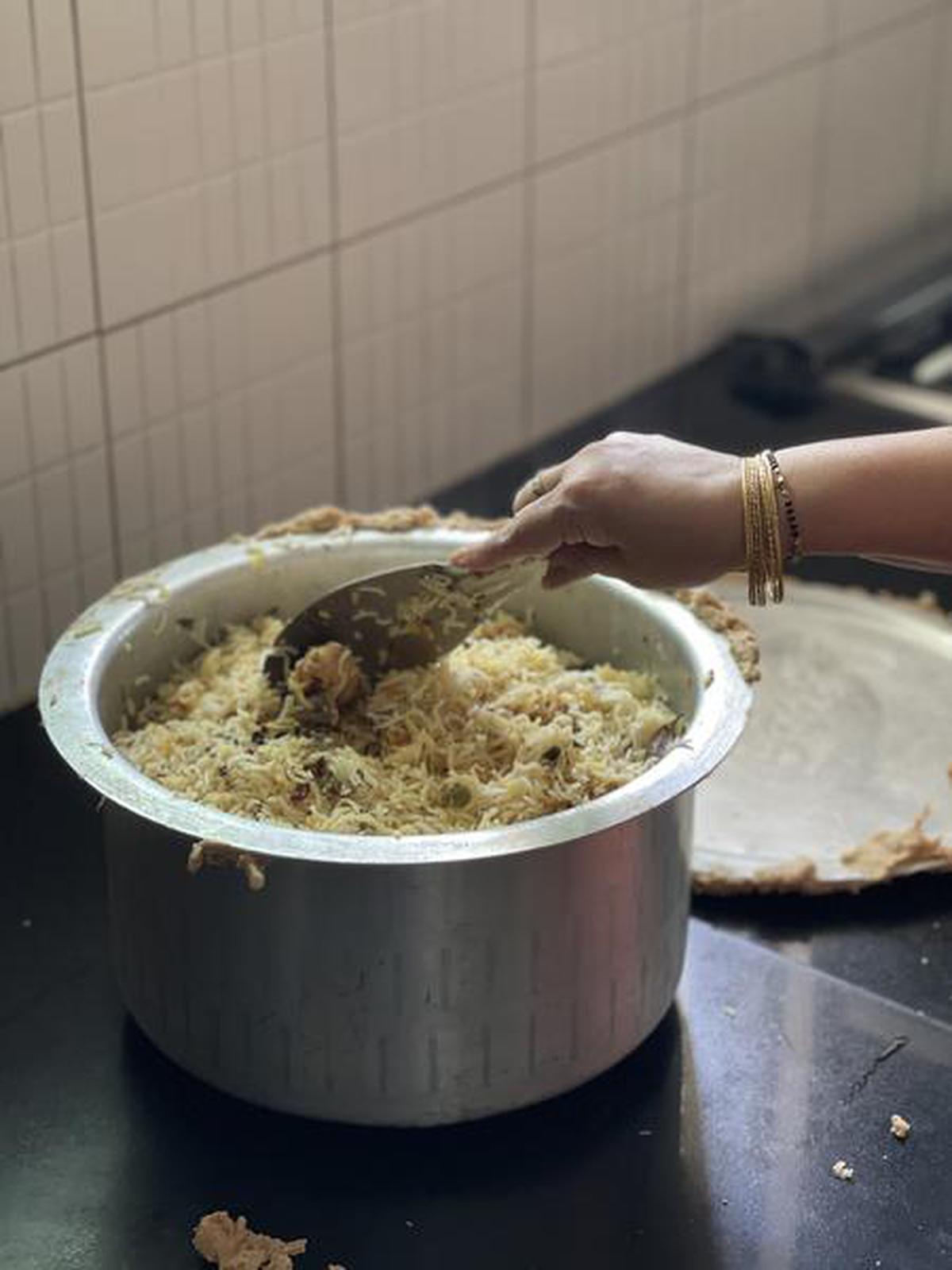 Sarita Bhavani, in Hyderabad, has prepared chicken biryani with an atta-sealed pot