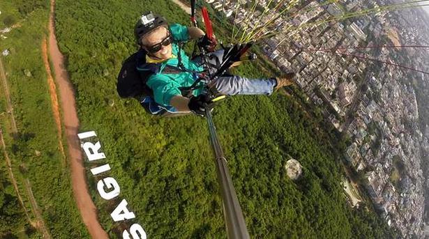 Trials for paragliding being carried out at Kailasagiri in Visakhapatnam