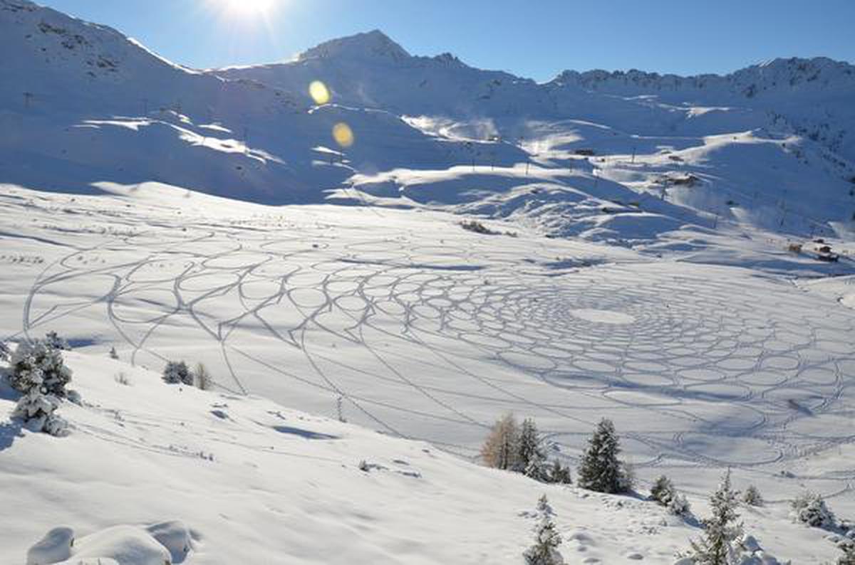 From France to South America, this artist creates art with snowshoes and a rake