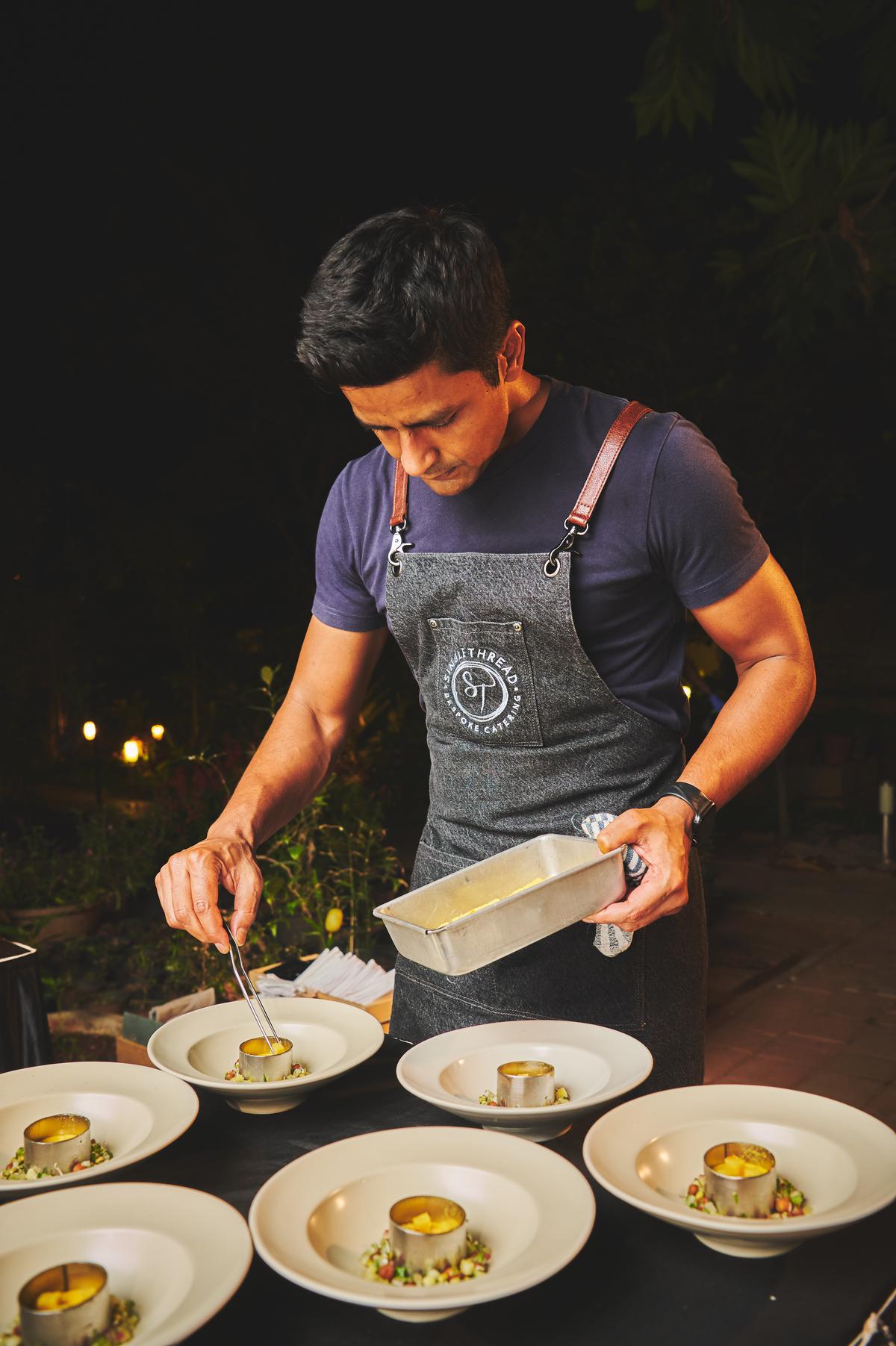 Chef Manu Chandra at a private event being catered by Single Thread Catering