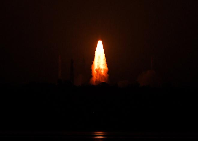The ISRO’s PSLV C-52 carrying three satellites successfully lifting off from the first launch-pad Satish Dhawan Space Centre at Sriharikota in Andhra Pradesh. 