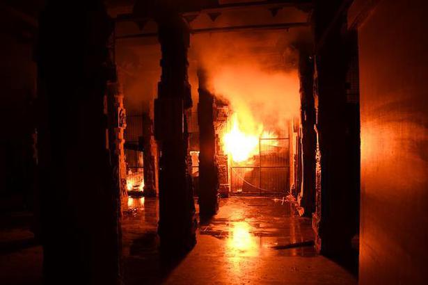 Image result for fire in meenakshi temple images