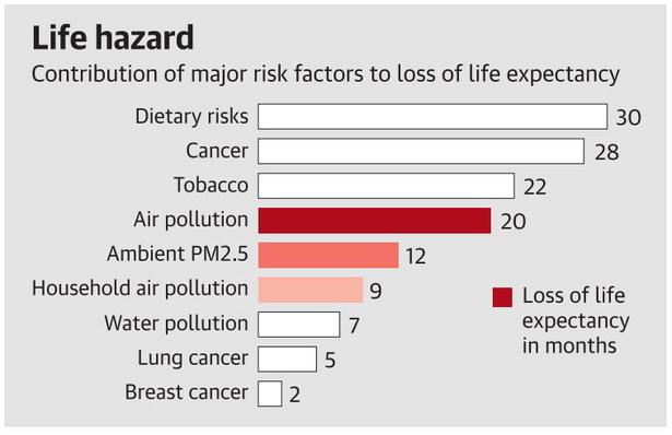 In India, air pollution is the third-highest cause of death among all health risks: report