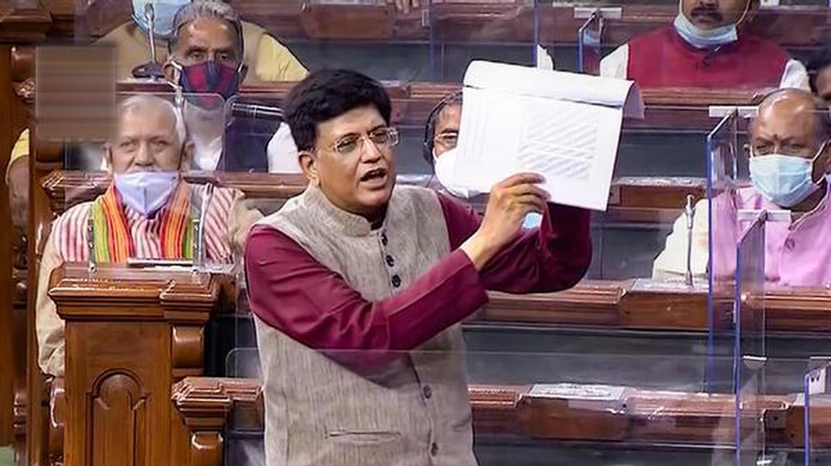 Union Railway Minister Piyush Goyal speaks in the Lok Sabha on 16 March 2021 during the budget session of Parliament in New Delhi.