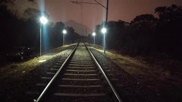 Solar lights on rails between Walayar and Ettimadai to keep elephants off