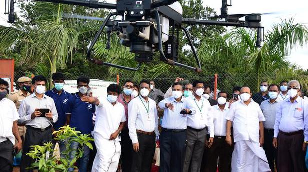 TNAU showcases drone technology for pesticide application