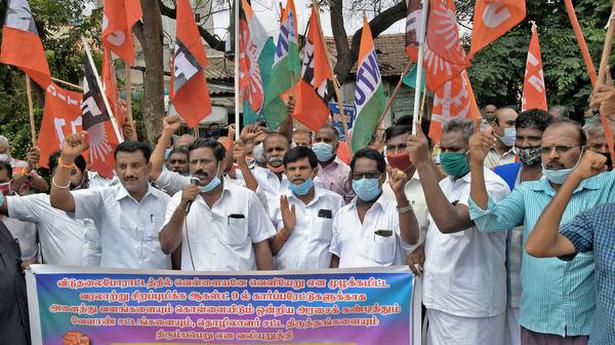 Trade unions protest against Central govt.’s policies