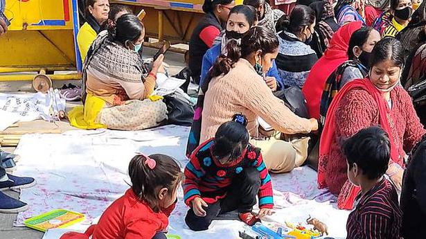 Anganwadi workers start creche for their children at protest site