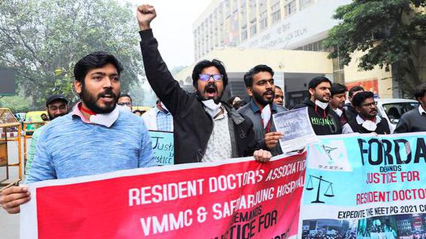 NEET-PG counselling: Resident doctors of Delhi protest outside Nirman Bhawan, raise slogans