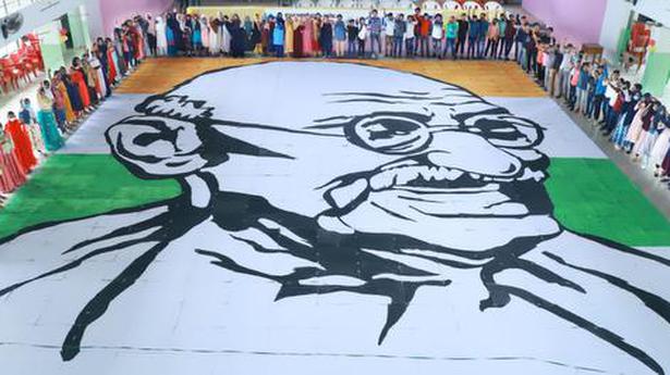 Students from Ernakulam school make massive portrait to commemorate Mahatma