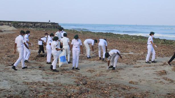 Naval NCC cadets clean Fort Kochi beach