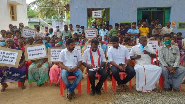 Sit-in protest by villagers against stone quarrying