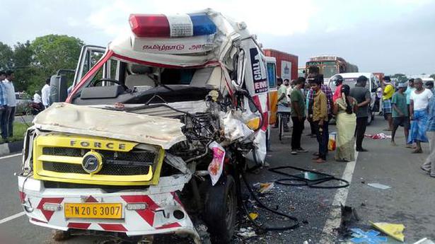 Two killed as ambulance rams bus near Vedasandur