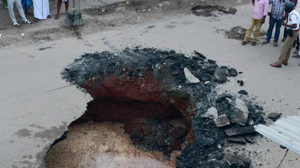 Huge crater appears on main road