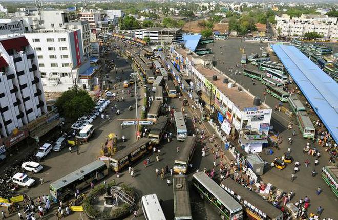 An aerial view of Trichy central bus stand.